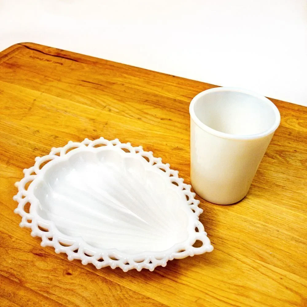 Vintage Westmorland Milk Glass Shell Dish & Juice Cup
